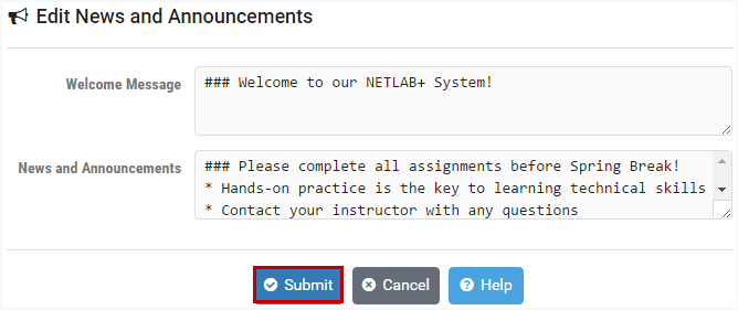 Edit News and Announcements